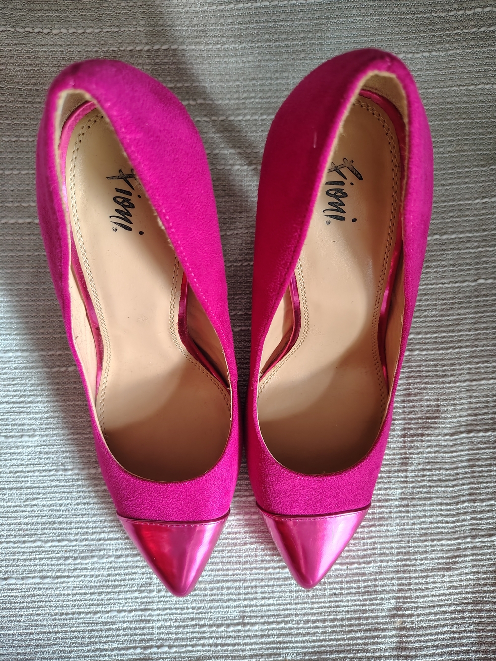 Fioni Hot Pink Pointed Toe Pumps Metallic Cap Toe Heels Size 7.5 - Picture 2 of 11